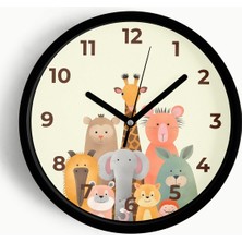 JHAAR Sevimli Hayvanlar Modern Tasarım Çocuk Odası Duvar Saati - 25cm - Önü Camlı Siyah Kasa