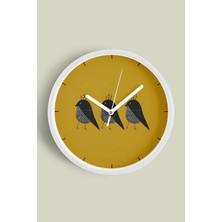 JHAAR Sevimli Kuş Temalı Modern Duvar Saati - 25cm - Önü Camlı Beyaz Kasa