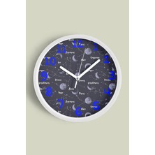 JHAAR Takım Yıldızları Temalı Çocuk Odası Modern Duvar Saati - 25cm - Önü Camlı Beyaz Kasa