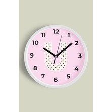 JHAAR U Harfi Kız Odası Duvar Saati - 25cm - Önü Camlı Beyaz Kasa