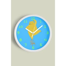 JHAAR Sevimli Ayı Çocuk Odası Duvar Saati - 25cm - Önü Camlı Beyaz Kasa