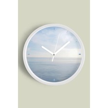 JHAAR Deniz Manzaralı Modern Duvar Saati - 25cm - Önü Camlı Beyaz Kasa