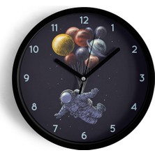 JHAAR Uzay - Astronot - Gezegen Temalı Modern Duvar Saati - Çocuk Odası - 42CM - Önü Camlı Siyah Kasa