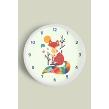 JHAAR Sevimli Tilki Temalı Çocuk Odası Modern Duvar Saati - 25cm - Önü Camlı Beyaz Kasa