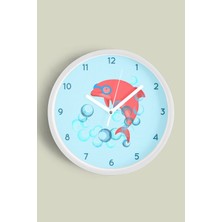 JHAAR Sevimli Yunus Modern Çocuk Odası Duvar Saati - 25CM - Önü Camlı Beyaz Kasa - Sessiz Mekanizma