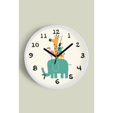 JHAAR Sevimli Hayvanlar Modern Tasarım Çocuk Odası Duvar Saati - 25CM - Önü Camlı Beyaz Kasa
