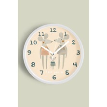 JHAAR Sevimli Fare Ailesi Çocuk Odası Duvar Saati - 25cm - Önü Camlı Beyaz Kasa