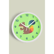 JHAAR Sevimli Sincap Çocuk Odası Duvar Saati - 25cm - Önü Camlı Beyaz Kasa