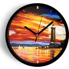 JHAAR Gün Batımı Kız Kulesi Modern Duvar Saati - Büyük XL 42 cm - Siyah Kasa - Camlı Sessiz