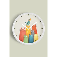 JHAAR Sevimli Kediler Modern Duvar Saati - Çocuk Odası Duvar Saati - 25CM - Önü Camlı Beyaz Kasa