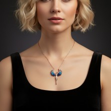 Modahilye Modhilye - 925 Ayar Gümüş Aşk Meleği Sarılan Çiftler Rose Gold Kolye