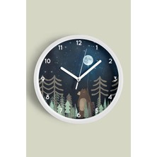 JHAAR Sevimli Ayı Temalı Çocuk Odası Modern Duvar Saati - 25cm - Önü Camlı Beyaz Kasa