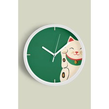 JHAAR Sevimli Kedi Temalı Modern Çocuk Odası Duvar Saati - 25cm - Önü Camlı Beyaz Kasa