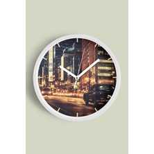 JHAAR Klasik Araba Ve Gece Şehir Modern Duvar Saati - 25cm - Önü Camlı Beyaz Kasa