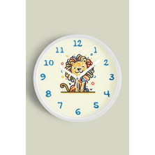 JHAAR Sevimli Aslan Çocuk Odası Duvar Saati - 25cm - Önü Camlı Beyaz Kasa