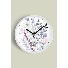 JHAAR Soyut Renkli Çiçek Temalı Modern Duvar Saati - 25CM - Önü Camlı Beyaz Kasa - Sessiz Mekanizma