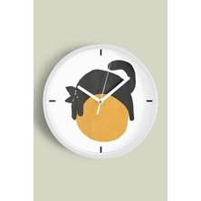 JHAAR Sevimli Kedi Temalı Modern Duvar Saati - 25cm - Önü Camlı Beyaz Kasa