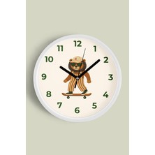 JHAAR Kaykay Yapan Köpek Tasarımı Modern Duvar Saati - Çocuk Odası Duvar Saati - 25cm - Önü Camlı Beyaz Kasa