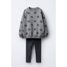 Monila Kız Çocuk Çiçek Baskılı 3 Iplik Pamuklu Kumaş Alt Üst Takım