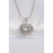 Shopwe 316L Çelik Zincir Gümüş Renk Kalp Güneşi Tasarımlı Kolye