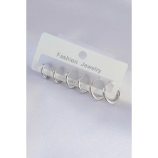 Shopwe Pirinç Gümüş Renk Oval Küpe Seti