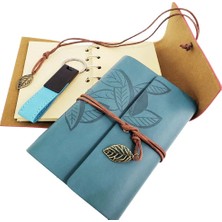 Moresun Buğz Özel Ahşap Kutulu Mavi Deri Defter ve Anahtarlık Seti