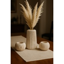 Sisay Home Çizgili Vazo ve 2li Saksı Seti- Kahve Mermer Desenli