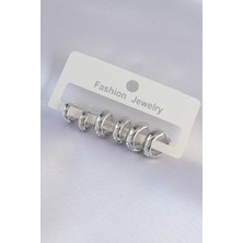 Shopwe Pirinç Gümüş Renk Oval Bombeli Küpe Seti