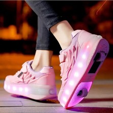 Leaf Shop Unisex LED Işıklı Tekerlekli Paten Ayakkabı Pembe-30