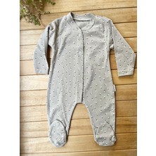 Vovido Minik Çiçek Desenli Bej Bebek Tulum Rapor Baskılı Fitilli Çıtçıtlı %100PAMUK