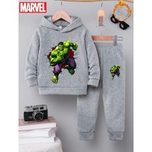 Punix Kids Özel Tasarım Hulk Yeşil Dev Baskılı 3 Iplik Kalın Kışlık Erkek Çocuk Eşofman Takımı