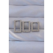 Shopwe 316L Çelik Gümüş Renk Dikdörtgen Küpe Seti