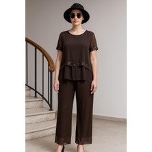 Bohem Stil Italyan  Payetli Ipek Bluz Pantolon Takım