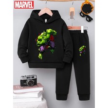 Punix Kids Özel Tasarım Hulk Yeşil Dev Baskılı 3 Iplik Kalın Kışlık Erkek Çocuk Eşofman Takımı