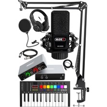 Leaf Shop Midi Paket-2 Stüdyo Ekipmanları Seti Ses Kartı Midi Klavye Mikrofon Kulaklık