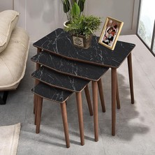 Leaf Shop Vega 4lü Dörtlü Mdf Ahşap Zigon Sehpa - Siyah Mermer Desenli