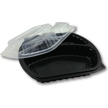 Leaf Shop Plastik Kapaklı Yemek Kabı Mikrodalga Kabı 3 Bölmeli 50 Adet