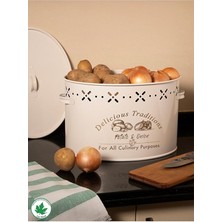 Leaf Shop Metal Büyük Boy Bölmeli Lüx Metal Patates Soğan Kovası Krem