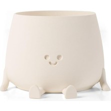 Leaf Shop Tombul Oturan Gülen Yüz Saksı Bioplastik Güler Yüzlü Sukulent Saksısı (Beyaz, Büyük)