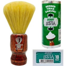 Leaf Shop 1071 Mix Ahşap Saplı Tıraş Fırçası, Derby Tıraş Sabunu ve 10'lu Jilet Seti