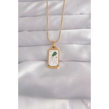 Shopwe 316L Çelik Gold Renk Beyaz Mineli Tarot Kolye