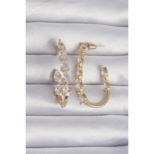 Shopwe Pirinç Gold Renk Damla Zirkon Taş Tasarımlı Küpe