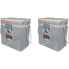 Leaf Shop 2 Adet - Pencereli Saklama Çantası - Pencereli Battaniye Hurcu 30X45X50CM - Çizgili Model