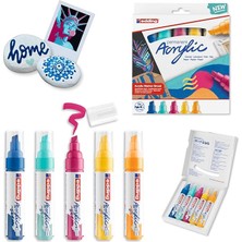 Leaf Shop 5000 Akrilik Işaretleyici Geniş - Çok Renkli - Akrilik Boya Işaretleyicileri 5'li Paket (Soyut) - 5-10 mm Keski Ucu - Tuval Üzerine Boyama Için Akrilik Işaretleyici, Ahşap