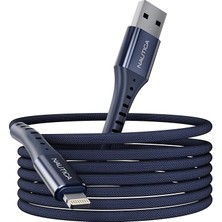 Leaf Shop C65 Mfı Lightning To Usb-A 12W Örgülü Hızlı Şarj ve Data Kablosu 3m Navy