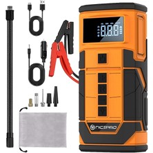 Leaf Shop A5577 Kablolu/kablosuz 8000MAH Şarjlı Taşınabilir Araç Akü Takviyeli, Powerbank Destekli Reflektör Ledli 5in1 Oto Hava Pompası