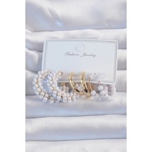 Shopwe Gold Renk Lila Boncuklu Halka Küpe Seti