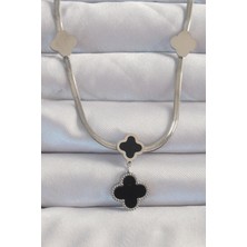 Shopwe 316L Çelik Gümüş Renk Italyan Zincirli Mineli Yonca Kolye