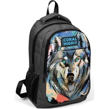 Leaf Shop High Siyah Kurt Desenli Ilkokul ve Ortaokul Sırt Çantası Üç Bölmeli Erkek Çocuk