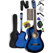 Leaf Shop CG-395BL Mavi Klasik Gitar 4/4 Kesik Kasa Full Set (Çanta Askı Tuner Metod Pena)